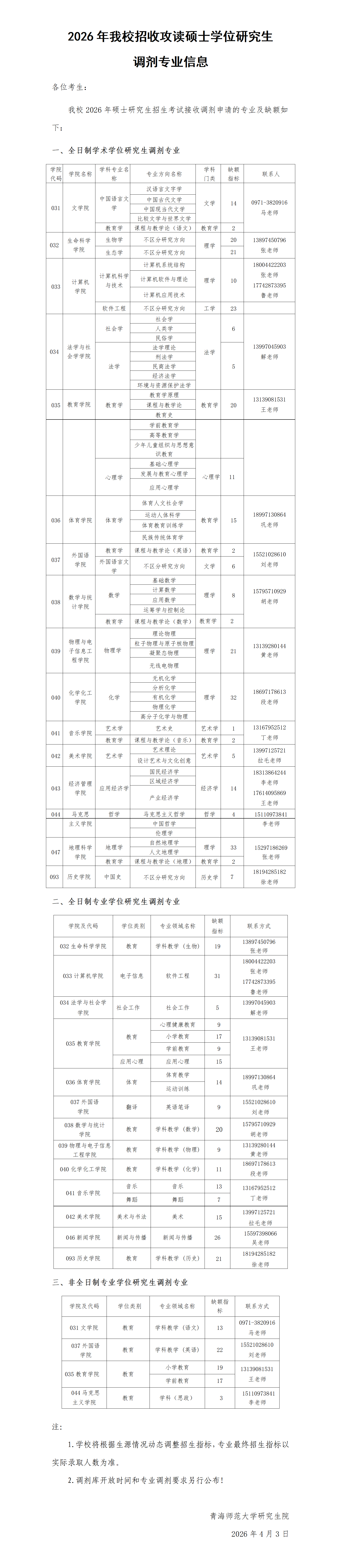 关于青海师范大学2026年硕士研究生招生